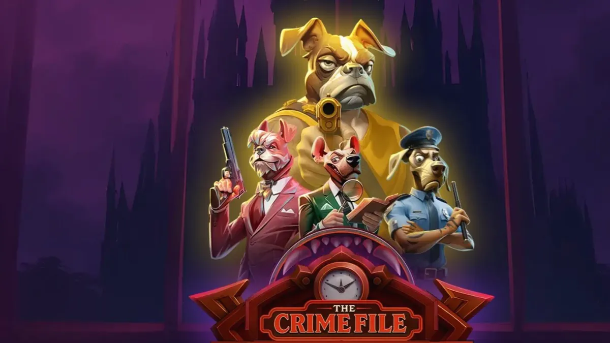 Tampilan visual slot The Crime File dengan tema detektif noir